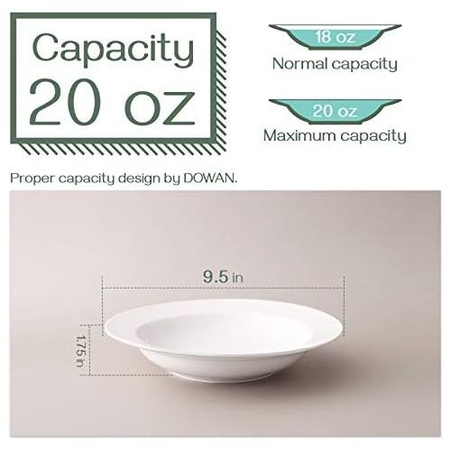  [아마존베스트]DOWAN Soup Bowls, Pasta Bowls Plates, White Salad Bowls Set of 4, Porcelain Wide Rim Bowls, 20 Ounces, Microwave & Dishwasher Safe