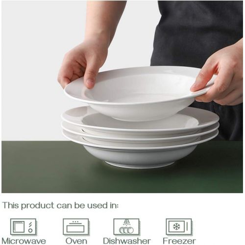  [아마존베스트]DOWAN Soup Bowls, Pasta Bowls Plates, White Salad Bowls Set of 4, Porcelain Wide Rim Bowls, 20 Ounces, Microwave & Dishwasher Safe