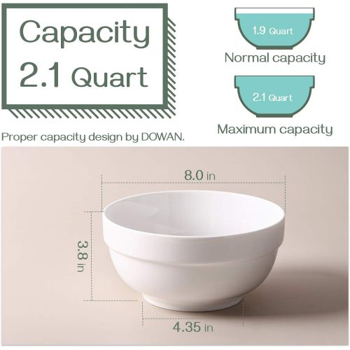  [아마존베스트]DOWAN 8 Large Serving Bowls - 2 Quart Big Salad Bowl Porcelain White Bowl, Large Bowl for Kitchen, Soup, Salad, Pho, Pasta, Mixing Bowl, Microwave & Dishwasher Safe, Set of 2, Whit