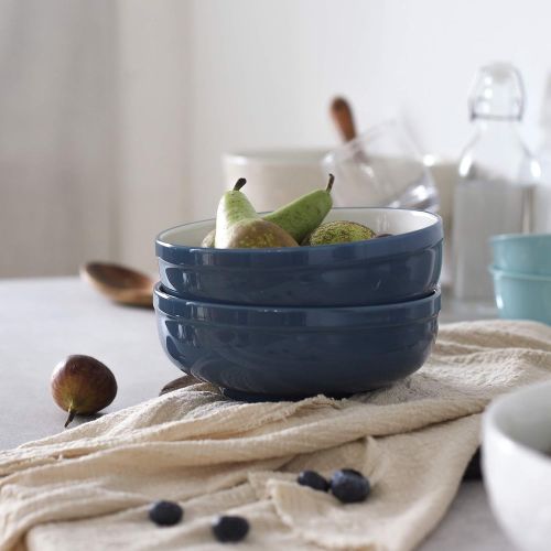  [아마존베스트]DOWAN 3 Packs Porcelain Saadp Bowls, 32 Ounces Soup Bowls for Cereal, Salad, and Pasta Bowls, White (Haza Blue)