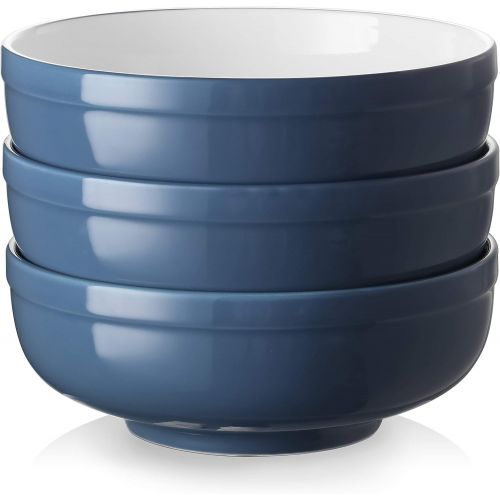  [아마존베스트]DOWAN 3 Packs Porcelain Saadp Bowls, 32 Ounces Soup Bowls for Cereal, Salad, and Pasta Bowls, White (Haza Blue)