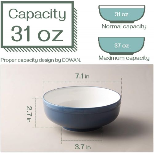  [아마존베스트]DOWAN 3 Packs Porcelain Saadp Bowls, 32 Ounces Soup Bowls for Cereal, Salad, and Pasta Bowls, White (Haza Blue)