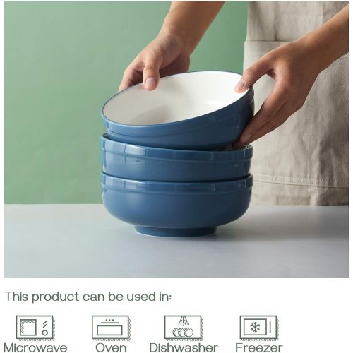  [아마존베스트]DOWAN 3 Packs Porcelain Saadp Bowls, 32 Ounces Soup Bowls for Cereal, Salad, and Pasta Bowls, White (Haza Blue)