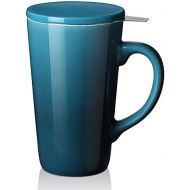 [아마존베스트]DOWAN Tea Cups with Infuser and Lid, 17 Ounces Large Tea infuser Mug, Tea Strainer Cup with Tea Bag Holder for Loose Tea, Ceramic Tea Steeping Mug, Blue Color Changing