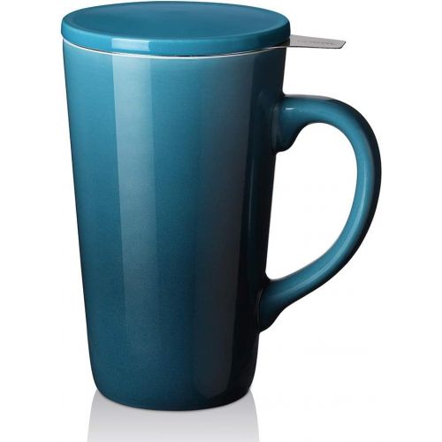  [아마존베스트]DOWAN Tea Cups with Infuser and Lid, 17 Ounces Large Tea infuser Mug, Tea Strainer Cup with Tea Bag Holder for Loose Tea, Ceramic Tea Steeping Mug, Blue Color Changing
