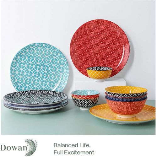  [아마존베스트]DOWAN 10 Ceramic Dinner Plates, Porcelain Pasta Salad Plate Set, Serving Dishes for Thanksgiving & Christmas - Set of 6, Durable & Large, Dishwasher & Microwave Safe, Vibrant Color