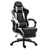 DOWINX Dowinx Gaming Chair Ergonomic Racing Style Recliner with Massage Lumbar Support, Office Armchair for Computer PU Leather E-sports Gamer Chairs with Retractable Footrest (BlackWhite