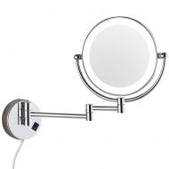 DOWRY Wall mounted LED Lighted Vanity Makeup Mirror with 10x magnification,Double-Sided, On/oFF button Chrome Finish and 8 Inch 360 Swivel 03D-10x