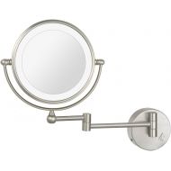 DOWRY LED Lighted Vanity Makeup Mirror Nickel Finish 8-Inch Double Sided Lighted 10X Magnification Wall Mount Mirror, Plug Powered