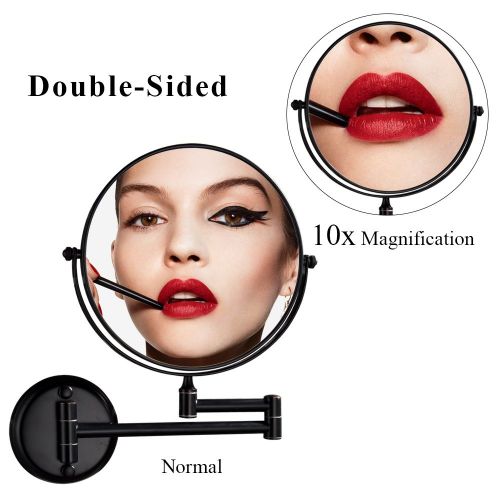  DOWRY Wall Mounted Magnifying Mirror with 10x Magnification, Oil Rubbed Bronze, 8 Inch Double-Sided Swivel Makeup Mirror Wall, 12 Inch Extension, D1306ORB-10