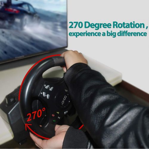  DOYO PC Racing Wheel, XBOX 360 Steering Wheel, 270 Degree Driving Force Sim Gaming Steering Wheel with Responsive Gear and Pedals for Racing Game PC/PS3/PS4/XBOX ONE/XBOX 360/Ninte