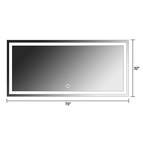  DP Home Horizontal LED Bathroom Silvered Mirror with Touch Button,70 x 32 In (E-CK010-A)