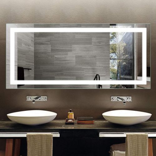  DP Home Modern Square LED Backlit Mirror, Wall Mounted Lighted Makeup, Bathroom Illuminated Vanity Mirrors for Wall, 32 x 32 in E-CK010-F