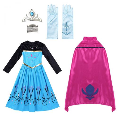  DPois dPois Kids Girls Fairy Tale Princess Halloween Party Fancy Outfits Cosplay Dress with Cape Gloves and Tiara Crown Set