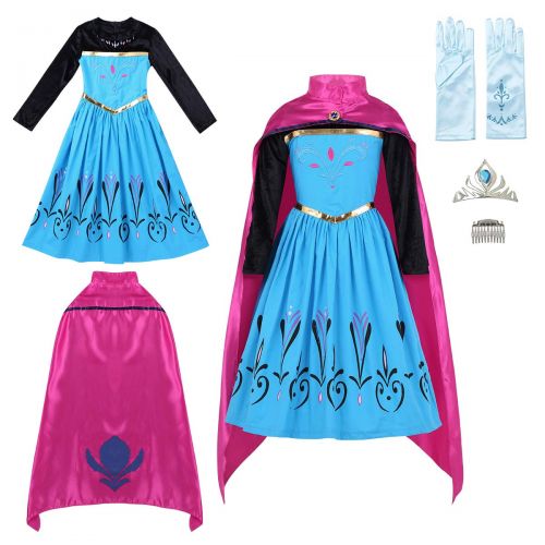  DPois dPois Kids Girls Fairy Tale Princess Halloween Party Fancy Outfits Cosplay Dress with Cape Gloves and Tiara Crown Set