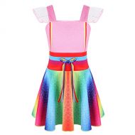 DPois dPois Kids Girls Fancy Halloween Birthday Party Cosplay Costume Flying Sleeves Rainbow Princess Dress