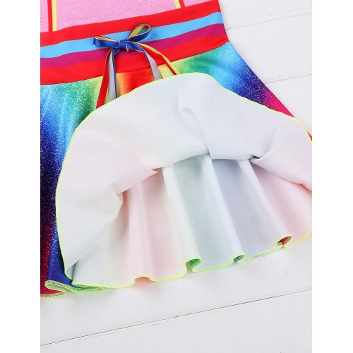  DPois dPois Kids Girls Fancy Halloween Birthday Party Cosplay Costume Flying Sleeves Rainbow Princess Dress