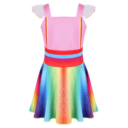  DPois dPois Kids Girls Fancy Halloween Birthday Party Cosplay Costume Flying Sleeves Rainbow Princess Dress