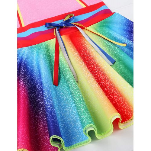  DPois dPois Kids Girls Fancy Halloween Birthday Party Cosplay Costume Flying Sleeves Rainbow Princess Dress