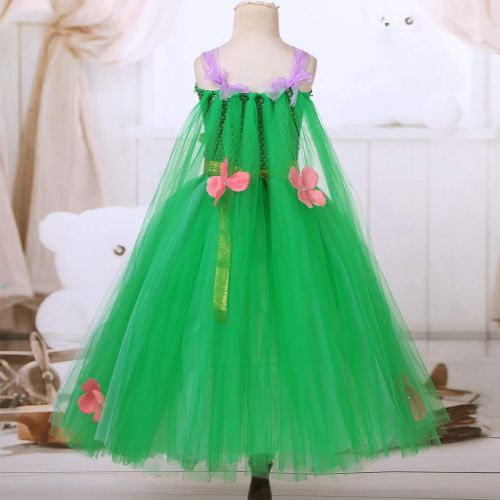  DPois dPois Kids Girls Fairy Tale Princess Halloween Birthday Party Cosplay Fancy Dress Up Mesh Tutu Dress with Flowers