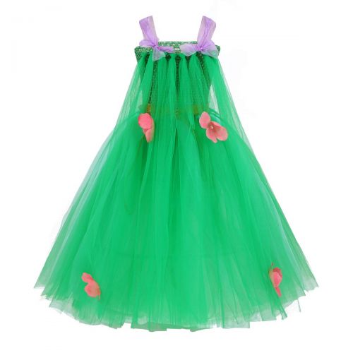  DPois dPois Kids Girls Fairy Tale Princess Halloween Birthday Party Cosplay Fancy Dress Up Mesh Tutu Dress with Flowers