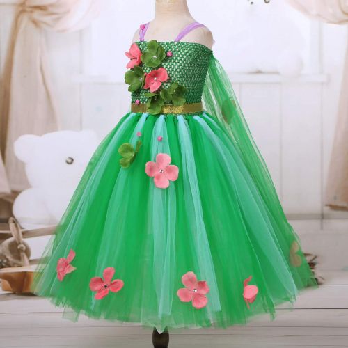  DPois dPois Kids Girls Fairy Tale Princess Halloween Birthday Party Cosplay Fancy Dress Up Mesh Tutu Dress with Flowers