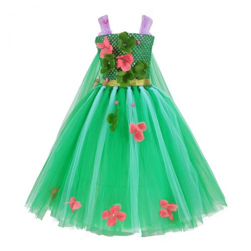  DPois dPois Kids Girls Fairy Tale Princess Halloween Birthday Party Cosplay Fancy Dress Up Mesh Tutu Dress with Flowers