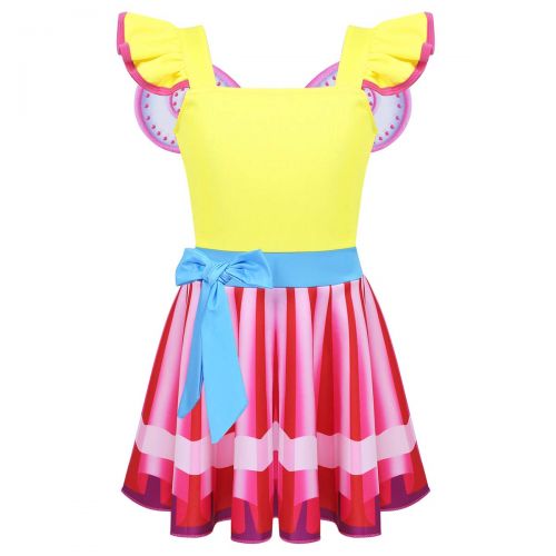  DPois dPois Kids Girls Fancy Halloween Birthday Party Digital Printed Princess Dress with Wings 2PCS Set