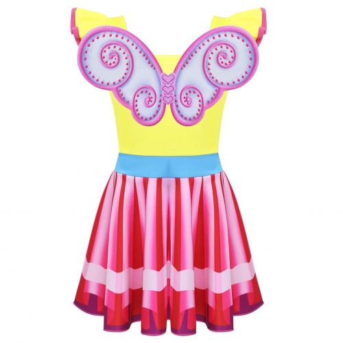  DPois dPois Kids Girls Fancy Halloween Birthday Party Digital Printed Princess Dress with Wings 2PCS Set