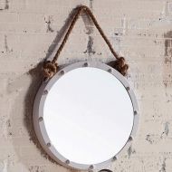 DQMSB Hemp Rope Belt Nordic Retro Industrial Wind Makeup Vanity Mirror Bathroom Bathroom Wall Wrought Iron Round Mirror (Color : Milky White)