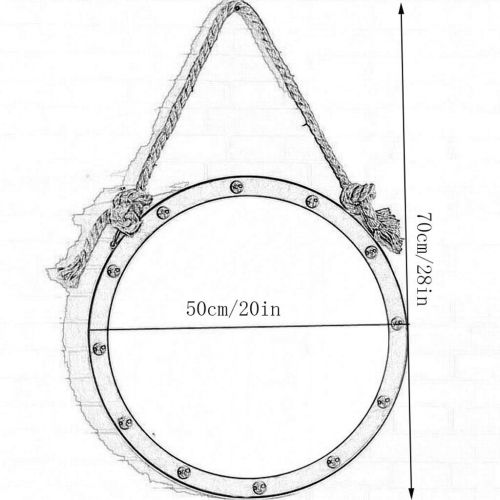  DQMSB Hemp Rope Belt Nordic Retro Industrial Wind Makeup Vanity Mirror Bathroom Bathroom Wall Wrought Iron Round Mirror (Color : Milky White)