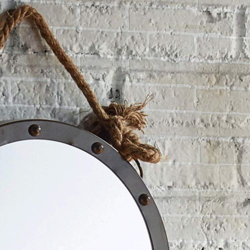  DQMSB Hemp Rope Belt Nordic Retro Industrial Wind Makeup Vanity Mirror Bathroom Bathroom Wall Wrought Iron Round Mirror (Color : Milky White)