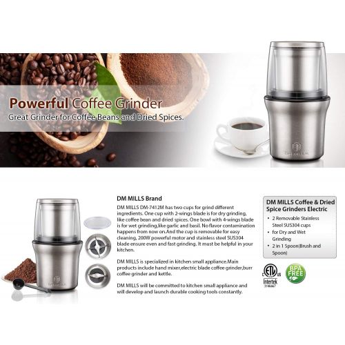  [아마존베스트]DR MILLS Electric Dried Spice and Coffee Grinder, detachable cup, OK for clean it with water, Blade & cup made with SUS304 stianlees steel (DM-7412M)