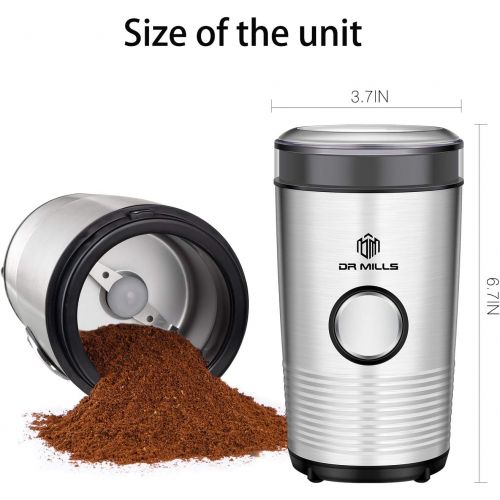  [아마존베스트]DR MILLS DM-7427 electric blade coffee grinder, also for spice,herbs,nuts,grains,SUS304 stainless steel housing and cup,HD motor power,fine ground coffee