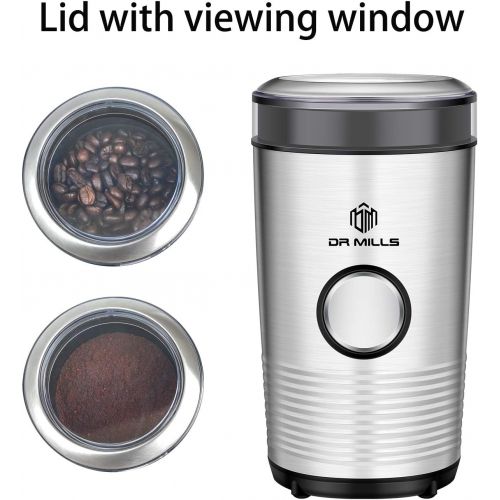  [아마존베스트]DR MILLS DM-7427 electric blade coffee grinder, also for spice,herbs,nuts,grains,SUS304 stainless steel housing and cup,HD motor power,fine ground coffee