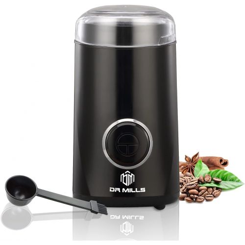  DR MILLS DM-7441B Electric Dried Spice and Coffee Grinder, Blade & cup made with SUS304 stianlees steel（Shiny Black）