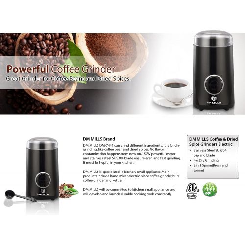  DR MILLS DM-7441B Electric Dried Spice and Coffee Grinder, Blade & cup made with SUS304 stianlees steel（Shiny Black）