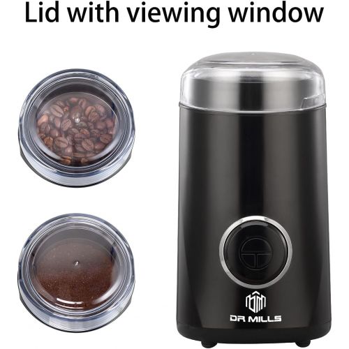  DR MILLS DM-7441B Electric Dried Spice and Coffee Grinder, Blade & cup made with SUS304 stianlees steel（Shiny Black）