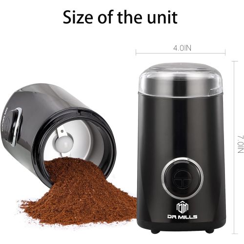  DR MILLS DM-7441B Electric Dried Spice and Coffee Grinder, Blade & cup made with SUS304 stianlees steel（Shiny Black）