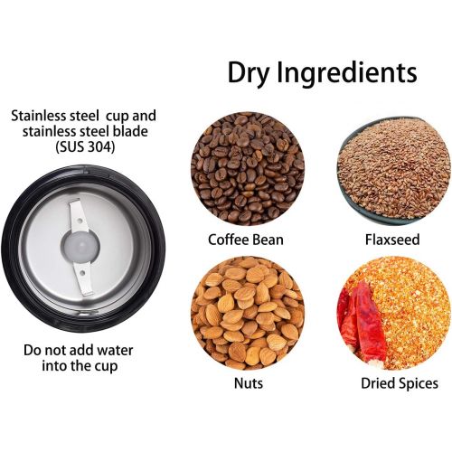  DR MILLS DM-7441B Electric Dried Spice and Coffee Grinder, Blade & cup made with SUS304 stianlees steel（Shiny Black）