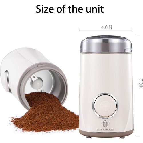  DR MILLS DM-7441 Electric Dried Spice and Coffee Grinder, Blade & cup made with SUS304 stianlees steel (White)