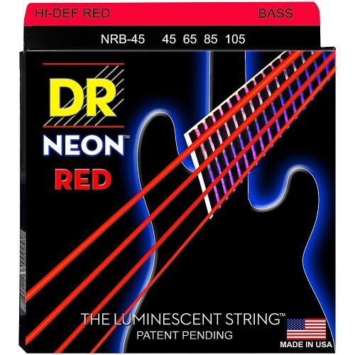  DR Strings Hi-Def NEON Red Coated Medium 4-String (45-105) Bass Guitar Strings