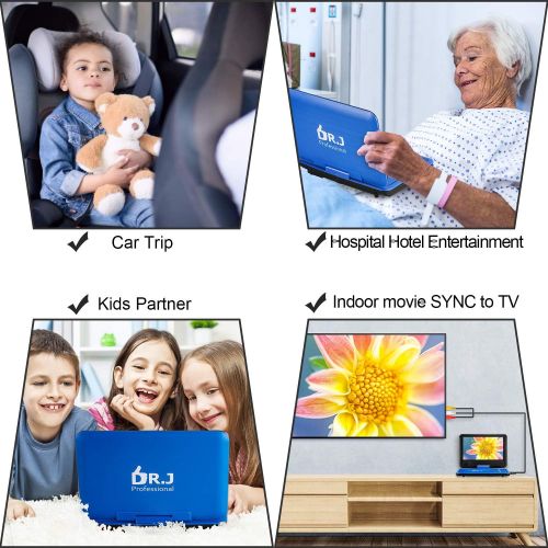  [아마존 핫딜] [아마존핫딜]DR. J Professional DR. J 11.5 Portable DVD Player with HD 9.5 Swivel Screen, Rechargeable Battery with Wall Charger, Car Charger and AV Cable, Sync TV Projector Function, Support USB Flash Drive SD C