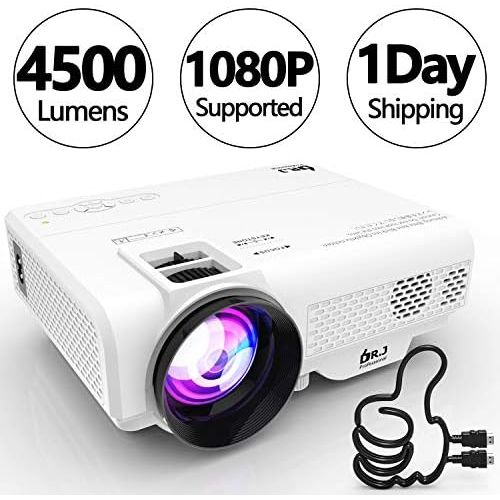  [아마존베스트]DR. J Professional 2800 Brightness Home Theater Mini Projector Max. 170 Display, Full HD LED Projector 1080P/HDMI/VGA/USB/TF/AV/Sound Bar/ Video Games/TV 1080P Support (White)