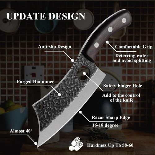  DRAGON RIOT Upgraded Huusk Kitchen Chef Knife Viking Knife with Sheath Japanese Forged Japan Knives Boning Knife Multipurpose Meat Knives Outdoor Camping BBQ Knife with Gift Box