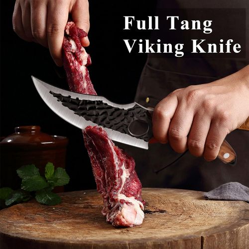  DRAGON RIOT Upgraded Huusk Kitchen Chef Knife Viking Knife with Sheath Japanese Forged Japan Knives Boning Knife Multipurpose Meat Knives Outdoor Camping BBQ Knife with Gift Box