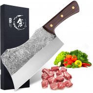 DRAGON RIOT Hand Forged Cleaver Knife Bone Cutting 7 Inch High Carbon Steel Heavy Duty Meat Butcher Knife Full Tang Chef Knife for Kitchen or Restaurant