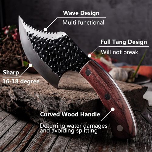  DRAGON RIOT Upgraded Huusk Kitchen Chef Knife Viking Knife with Sheath Japanese Forged Japan Knives Boning Knife Multipurpose Meat Knives Outdoor Camping BBQ Knife with Gift Box