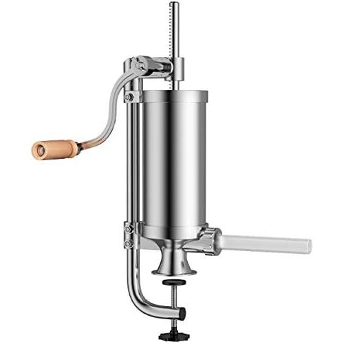  [아마존베스트]DREAMADE Sausage Filler Stainless Steel Sausage Filling Machine Meat Mincer Sausage Syringe Sausage Press with 4 Filling Pipes, Manual (1.5 L)