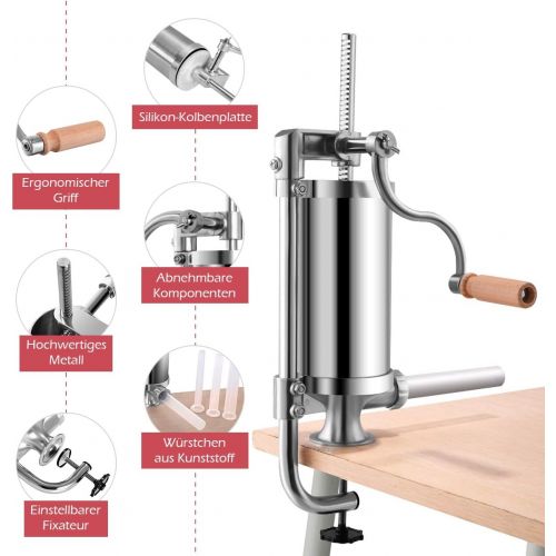  [아마존베스트]DREAMADE Sausage Filler Stainless Steel Sausage Filling Machine Meat Mincer Sausage Syringe Sausage Press with 4 Filling Pipes, Manual (1.5 L)